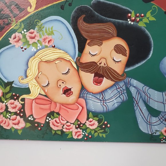 VTG Christmas Wall Decor Hanging Wood Plaque Handpainted Carolers Holiday Wishes - Picture 2 of 6